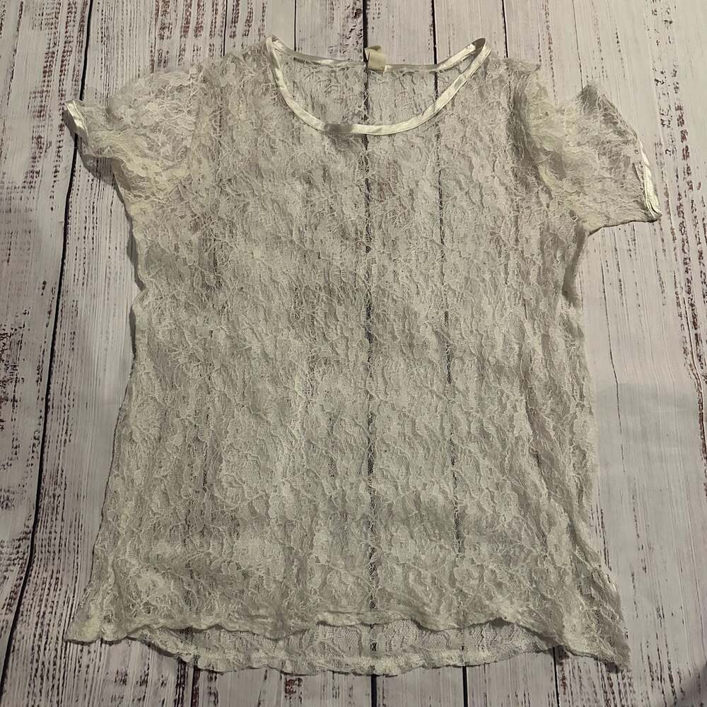 Matter & Sound White Floral Lace Coquette Short Sleeve Y2k Top-L